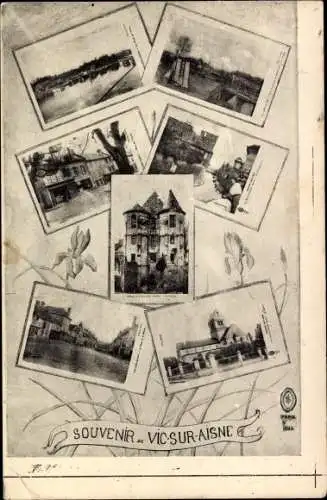 Ak Vicq sur Aisne, Flusspartie, Straße, Kirche