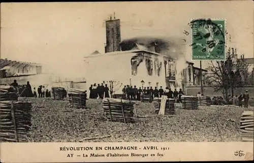 Ak Ay Marne, Das brennende Wohnhaus der Bissinger, Revolution in der Champagne