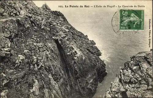 Ak La Pointe du Raz Finistère, L’Enfer de Plogoff, La Cheminee du Diable