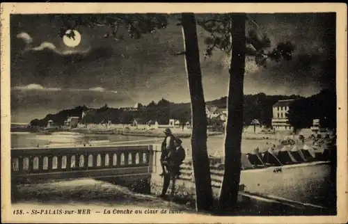 Mondschein Ak Saint Palais sur Mer Charente Maritime, La Conche bei Mondschein