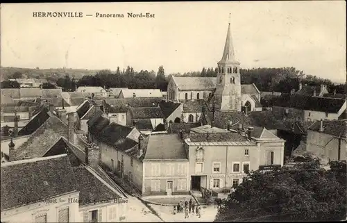 Ak Hermonville Marne, Panorama, Kirche