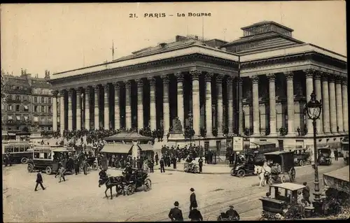 Ak Paris II Bourse, Börse, Kutschen