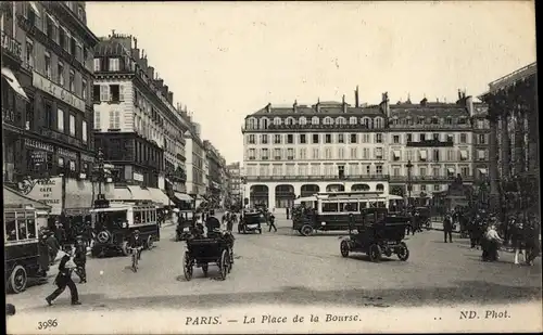 Ak Paris II Bourse, Place de la Bourse, Mercedes Autobusse