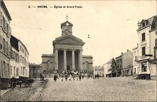 Ak Virton Wallonien Luxemburg, Eglise et Grand' Place