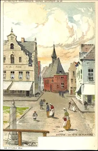 Künstler Litho Ranot, F., Antwerpen Anvers Flandern, La tète de Flandre, Straßenpartie