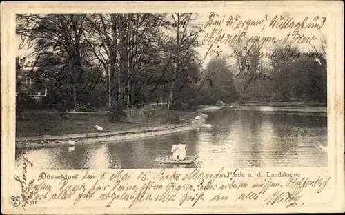 Ak Düsseldorf am Rhein, Teich an der Landskrone