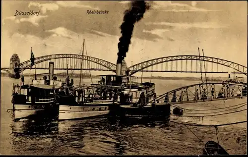 Ak Düsseldorf am Rhein, Rheinbrücke, Dampfer