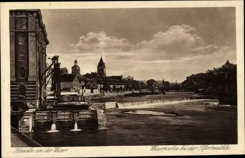 Ak Hameln an der Weser Niedersachsen, Pfortmühle, Weser