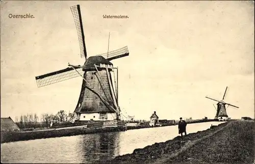 Ak Overschie Rotterdam Südholland, Watermolens, Windmühle