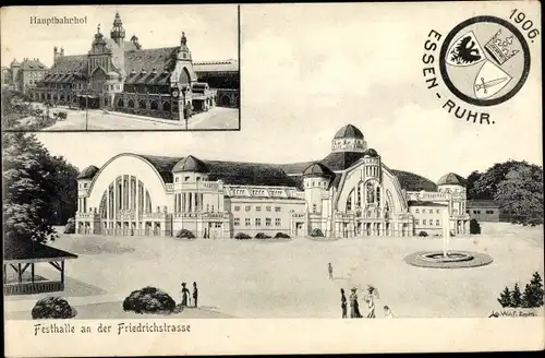 Ak Essen im Ruhrgebiet, Hauptbahnhof, Festhalle an der Friedrichstraße