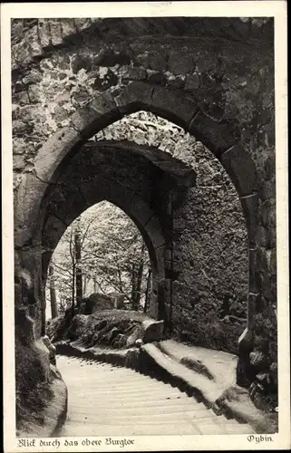 Ak Oybin in Sachsen, Blick durch das obere Burgtor