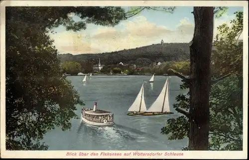 Ak Woltersdorf bei Berlin, Woltersdorfer Schleuse, Flakensee, Segelboote, Passagierschiff
