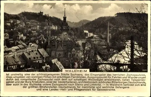 Ak Waldheim in Mittelsachsen, Gesamtansicht des Ortes, Kirche, Fluss