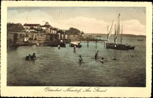 Ak Ostseebad Niendorf Timmendorfer Strand, Stand, Segelschiff, Badegäste