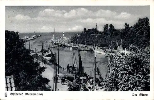 Ak Ostseebad Warnemünde Rostock, Der Strom, Schiffe