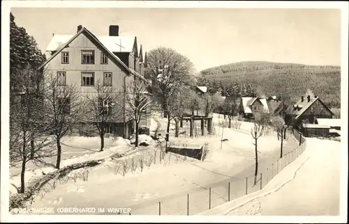 Ak Hahnenklee Bockswiese Goslar im Harz, Ortsansicht, Winter