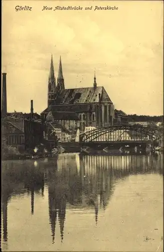 Ak Görlitz in der Lausitz, neue Altstadtbrücke, Peterskirche