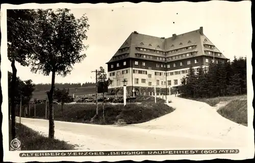 Ak Altenberg im Osterzgebirge, Berghof Raupennest, Einfahrt, Waldweg, Hahn 6928