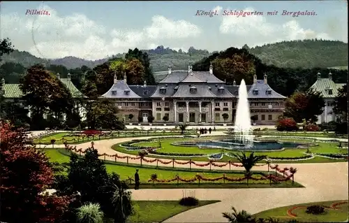 Ak Dresden Pillnitz, Schloss, Bergpalais, königlicher Schlossgarten