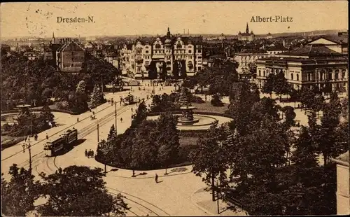 Ak Dresden Altstadt, Albert-Platz, Tram