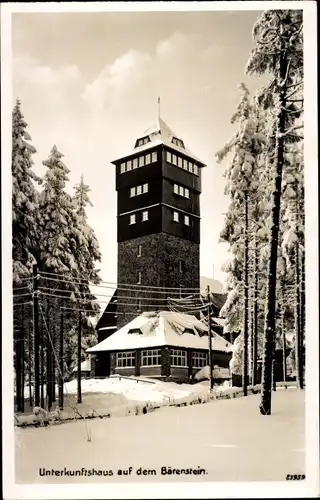 Ak Bärenstein im Erzgebirge, Unterkunftshaus auf dem Bärenstein, Winter