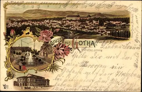 Litho Gotha in Thüringen, Gesamtansicht, Theater, Schlossberg