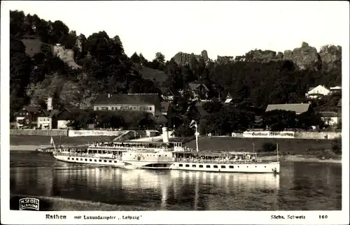 Ak Rathen, Luxusdampfer Leipzig, Gasthaus Rosengarten