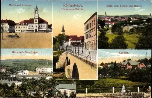 Ak Königsbrück in der Oberlausitz, Markt, Rathaus, Brücke, Neues Lager, Käbnitz