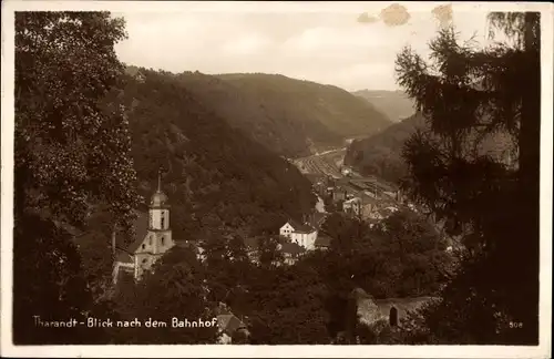 Ak Tharandt im Erzgebirge, Bahnhof, Kirche