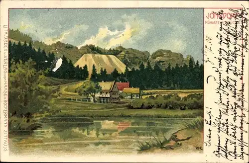 Künstler Litho Jonsdorf in der Oberlausitz Sachsen, Mühle