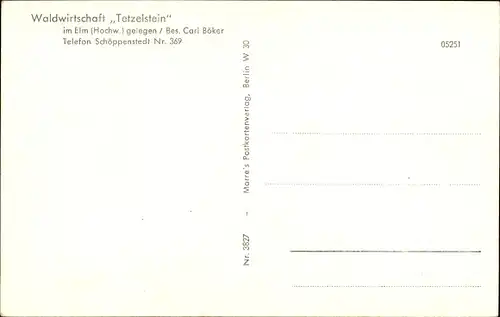 Ak Schöppenstedt in Niedersachsen, Waldwirtschaft Tetzelstein, Inh. Carl Böker