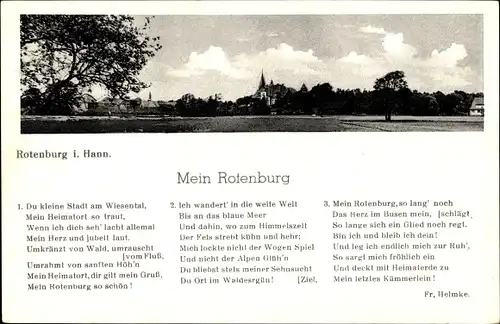 Ak Rotenburg in Hannover Rotenburg an der Wümme, Gedicht Fr. Helmke Mein Rotenburg