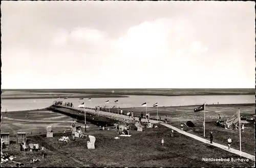 Ak Burhave Butjadingen Wesermarsch, Fahnen, Strand