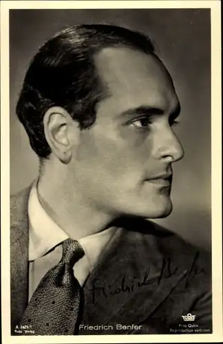 Ak Schauspieler Friedrich Benfer, Enrico Benfer, Portrait im Profil, Autogramm