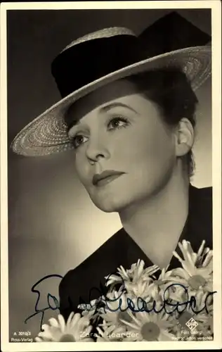 Ak Schauspielerin Zarah Leander, Portrait, Autogramm