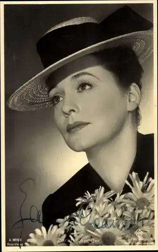 Ak Schauspielerin Zarah Leander, Portrait, Autogramm