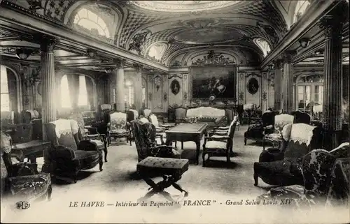 Ak-Innenraum des Liner France, Grand Salon Louis XIV, CGT, French Line