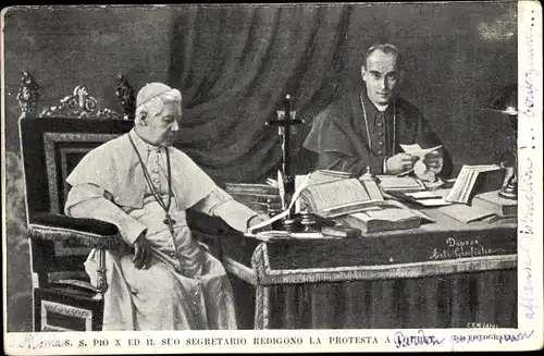 Ak Papst Pius X., Giuseppe Melchiorre Sarto, Protestschreiben an Loubet