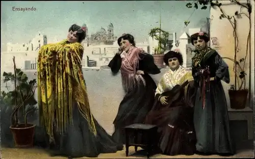 Ak Vier Frauen in spanischen Trachten, Schultertuch