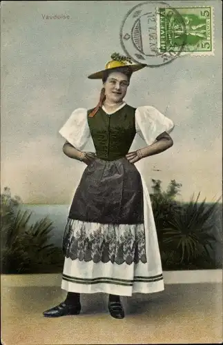 Ak Kanton Waadt, Frau in Volkstracht