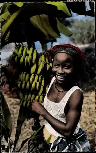 Ak Afrika, Frau bei der Bananenernte