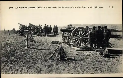 AK Französische schwere Artillerie, eine Batterie von 155 Kurzwaffen, I WK