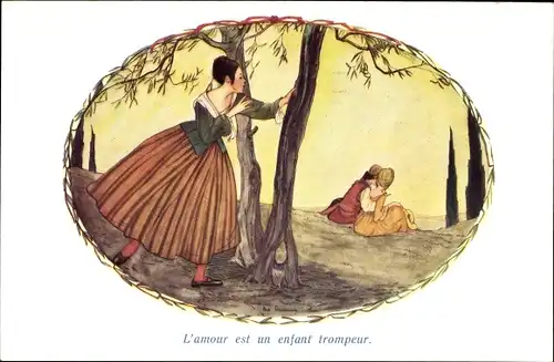 Künstler Ak Cramer, R., Liebespaar, Eifersüchtige Frau