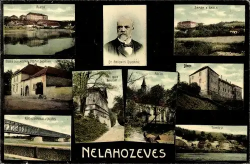 Ak Nelahozeves Mühlhausen Mittelböhmen, Brücke, Schloss, Antonín Leopold Dvořák