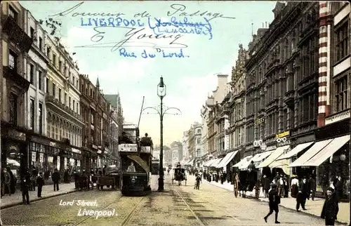 Ak Liverpool England, Lord Street, Straßenbahn