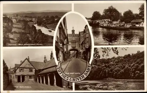Ak Totnes Devon England, River Dart, East Gate, Guildhall