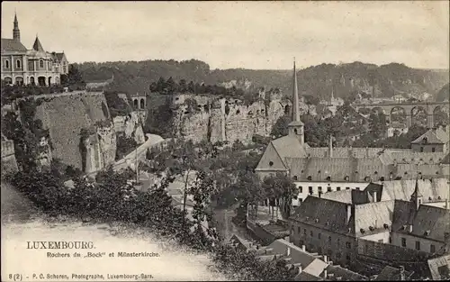 Ak Luxembourg Luxemburg, Rochers du Bock, Münsterkirche