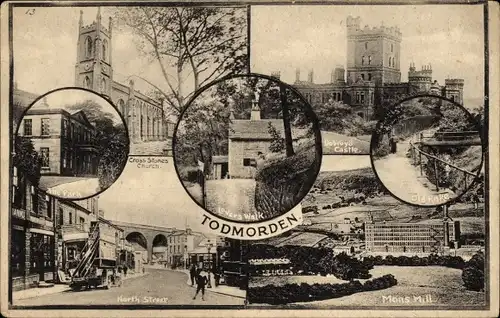 Ak Todmorden West Yorkshire England, Park, Kirche, Burg, Mons Mill