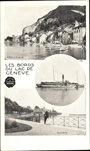 Ak Genf, Méillerie, Evian, Dampfer, Les Bords du Lac