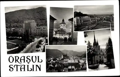 Ak Brașov Brassó Kronstadt Rumänien, Orasul Stalin, Teilansicht, Kirche